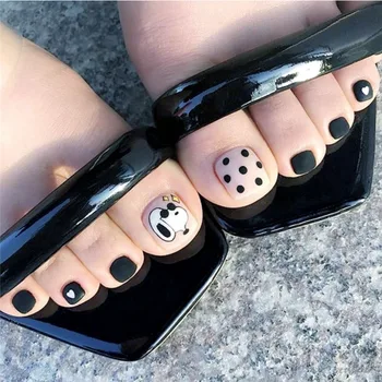 

Personality Cartoon Dog Pattern Wave point Fashion Matte Artificial Toe Nails Sticker with Glue Short Full Cover False Toenail