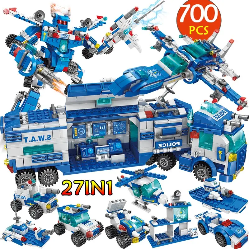 

City Police Station Car Headquarters Building Blocks legoingly Technic Truck SWAT WW2 Military Bricks Toys for Children Kids