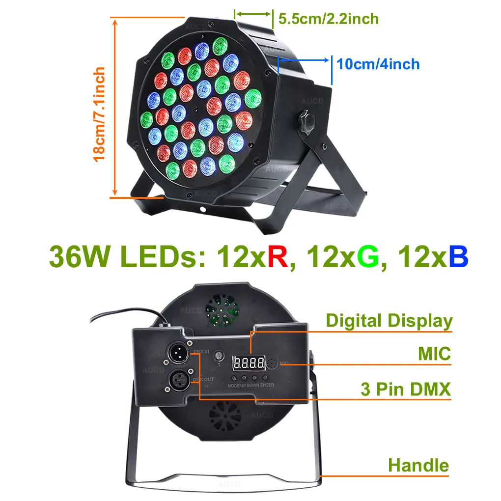 AUCD мини 36 Вт Красный Зеленый Синий Светодиодная лампа DMX диско шар прожектор DJ RGB Свадьба для сцена на вечеринках и шоу пятна стробоскопы LE-Par36