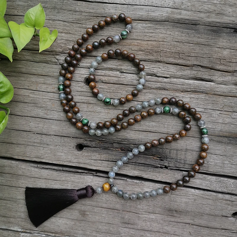 8mm Natural Stone Beads,Labradorite, Bronzite,Healing,JapaMala Sets,Spiritual Jewelry,Meditation,Inspirational,108 Mala Beads