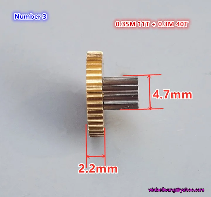 0.35M 11T + 0.3M 40T OD 4.55mm 12.6mm duplex gear 0.3M 0.35M copper gear~
