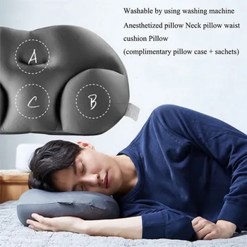 

3D Cervical Spine Memory Foam Pillow Washable Travel Neck Particle Pillow with Pillowcase and Sachets Micro Airballs Filling