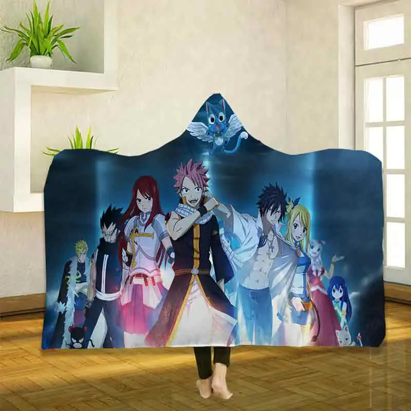 Аниме Fairy Tail 3D печати пледы с капюшоном Одеяло носки теплые флисовые постельные