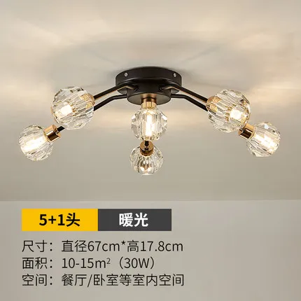6 HEADS Хрустальная минималистская в стиле модерн потолочный светильник led креативный Железный потолочный светильник, спальня гостиная украшение для столовой освещение - Цвет корпуса: 6 HEADS