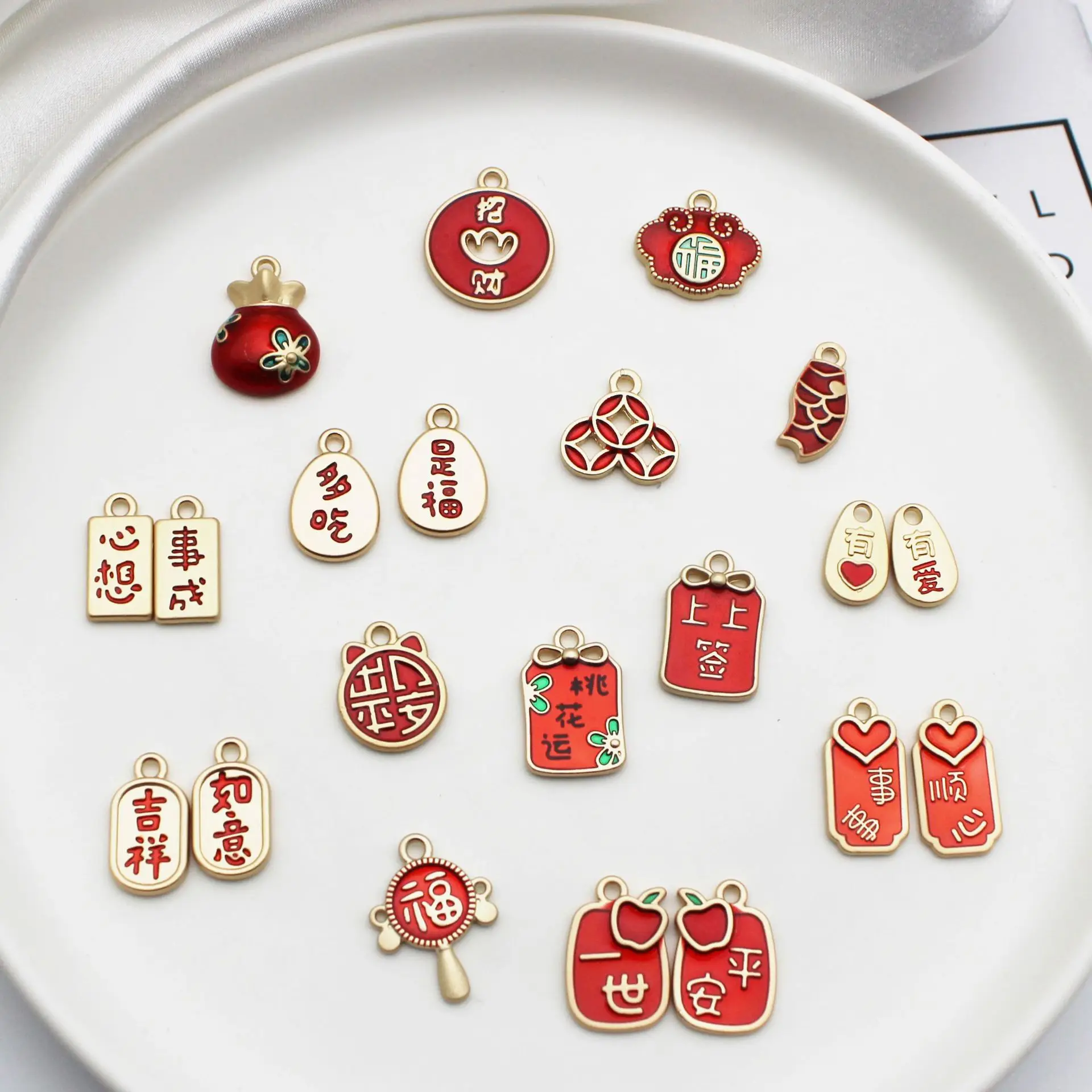 

10pcs Chinese style creative blessing enamel pendant earrings necklace making creative pendant handmade DIY jewelry accessories