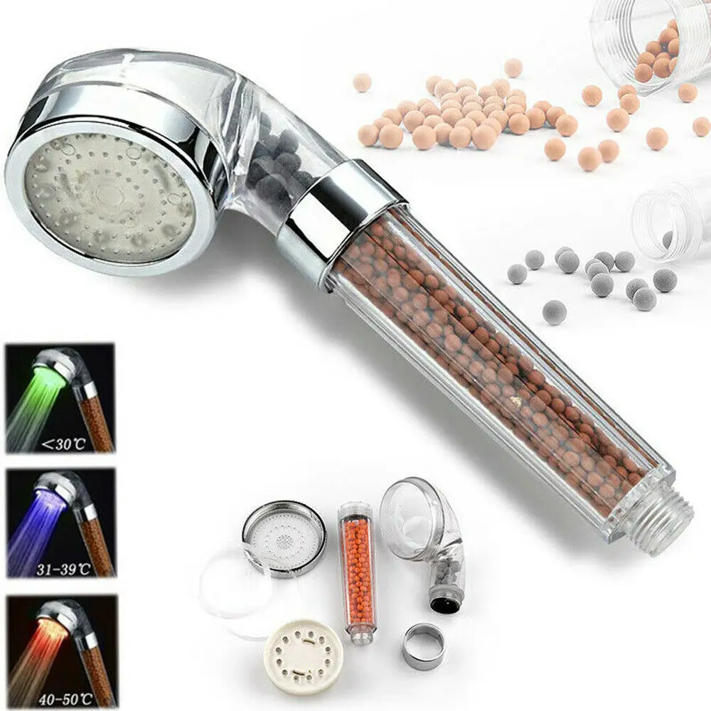 

7 Color Changing LED Anion Spa Shower Head Temperature Control Bathroom High Pressure Water Saving Hand Shower Head