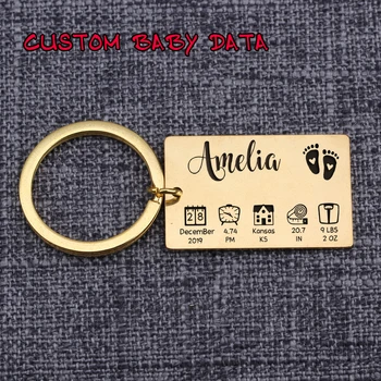 

New Baby Data Birth Place Time Date Weight Length Record Engraved Square Tag Keychain Forever Jewelry Custom Status Key Holder