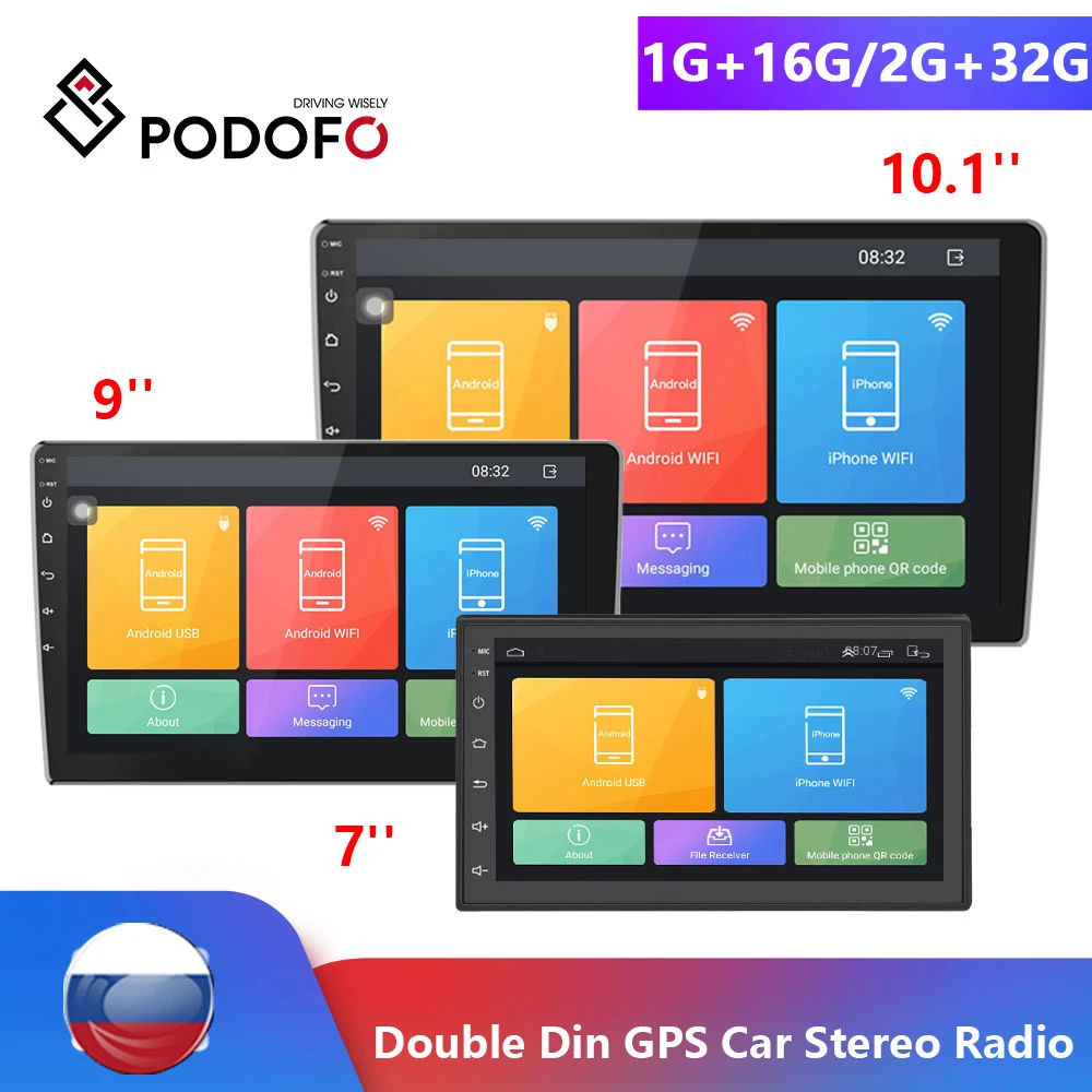 Автомагнитола Podofo, универсальная мультимедийная стереомагнитола на Android, с GPS, Wi-Fi, Bluetooth, USB, типоразмер 2 din