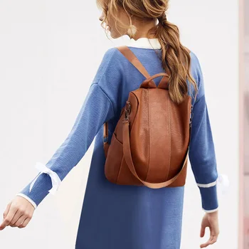 

High Quality PU Leather Backpack Women Patchwork Casual Anti-Theft Backpacks FS99