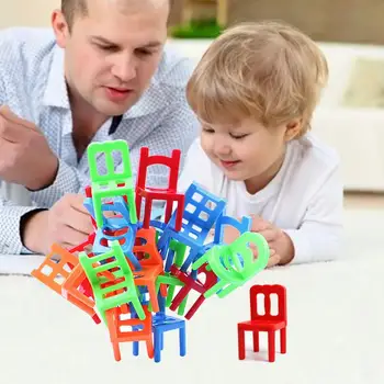 

18pcs Mini Chair Balance Blocks Toy Plastic Assembly Blocks Stacking Chairs Kids Educational Family Game Balancing Training Toys