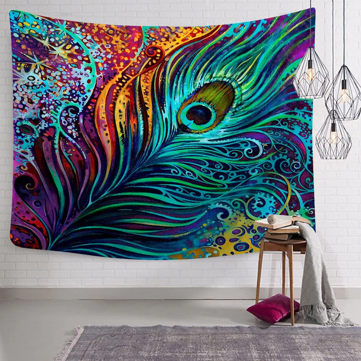 

Colorful Peacock Feather Tapestry Abstract Art Wall Hanging Psychedelic