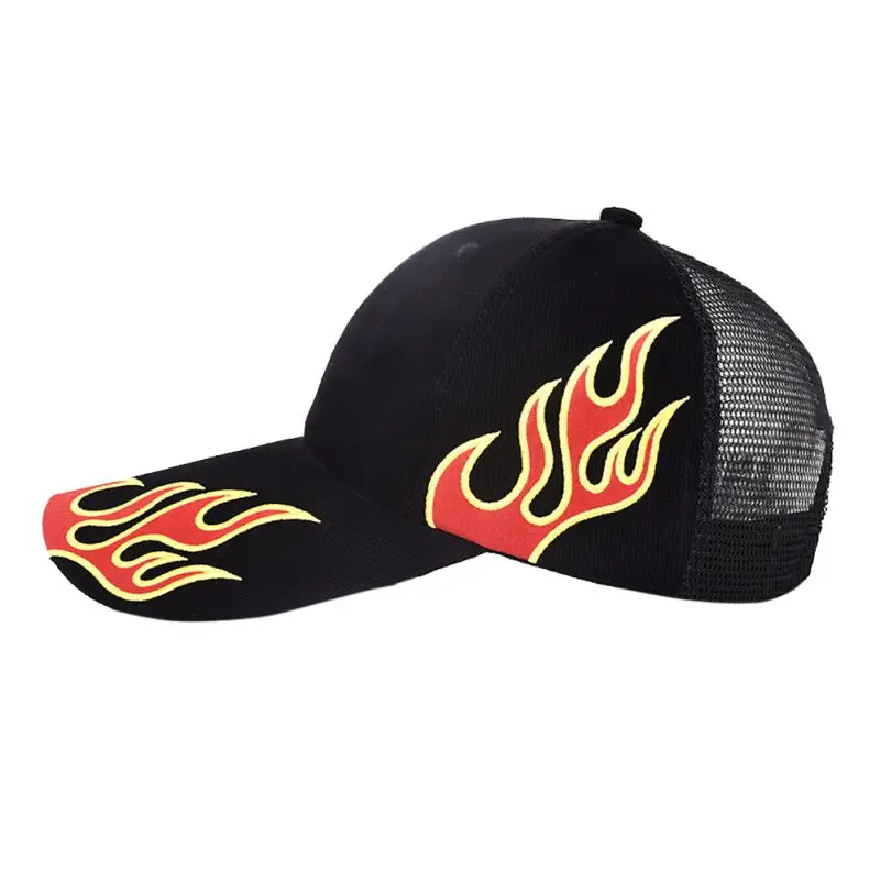 Унисекс Открытый Повседневный Рыбалка пламя вышивка солнцезащитный крем дышащий Бег Регулируемый головной убор Размер солнцезащитный козырек бейсболка