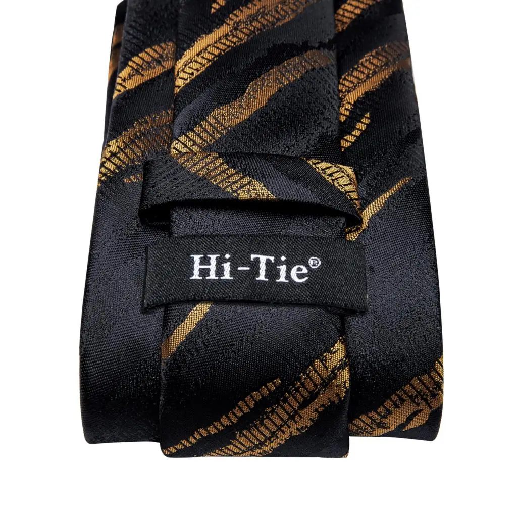 Hallo-Krawatte Schwarz Gold Striped Silk Hochzeit Krawatte Für Männer Handky Manschettenknopf Herren Krawatte Set Mode Designer Business Party dropshipping – Detail 8