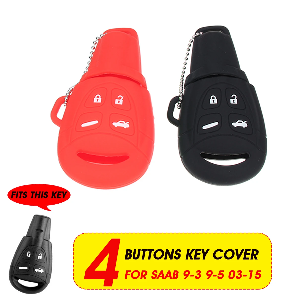 

4 Buttons Silicone Remote Key Fob Cover Case Shell Skin For Saab 9-3 9-5 03-15