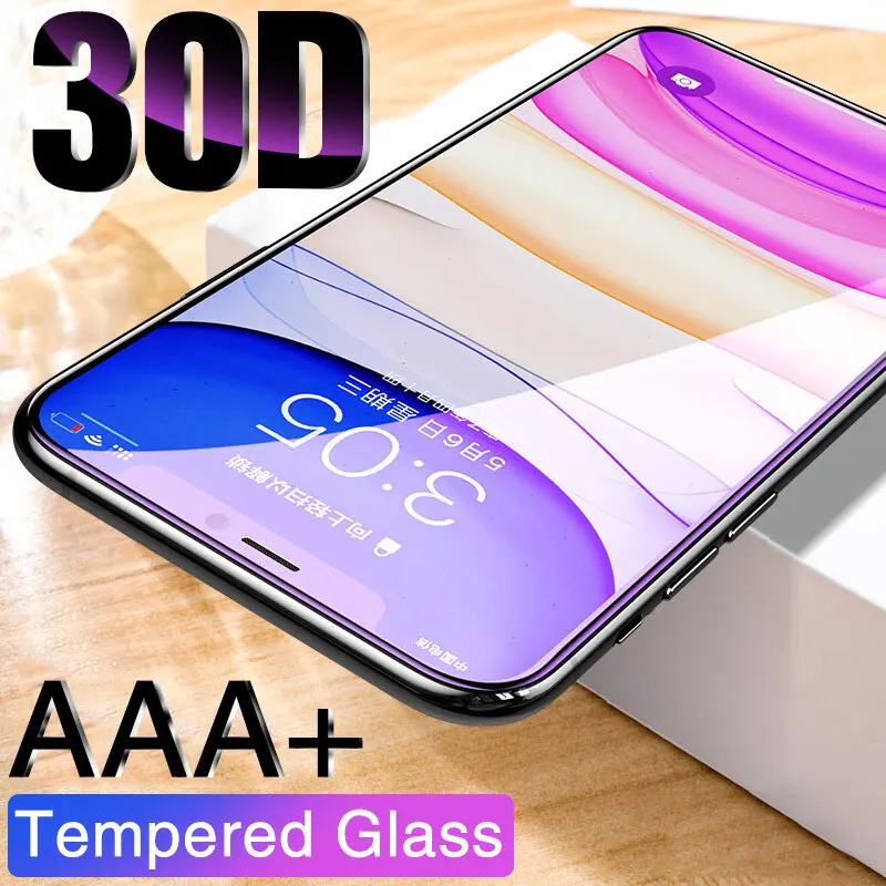 30d aaa + capa completa de vidro protetor de proteção para iphone 11 12 pro max 12mini iphone x xr xs max temperado protetor de tela borda curvada