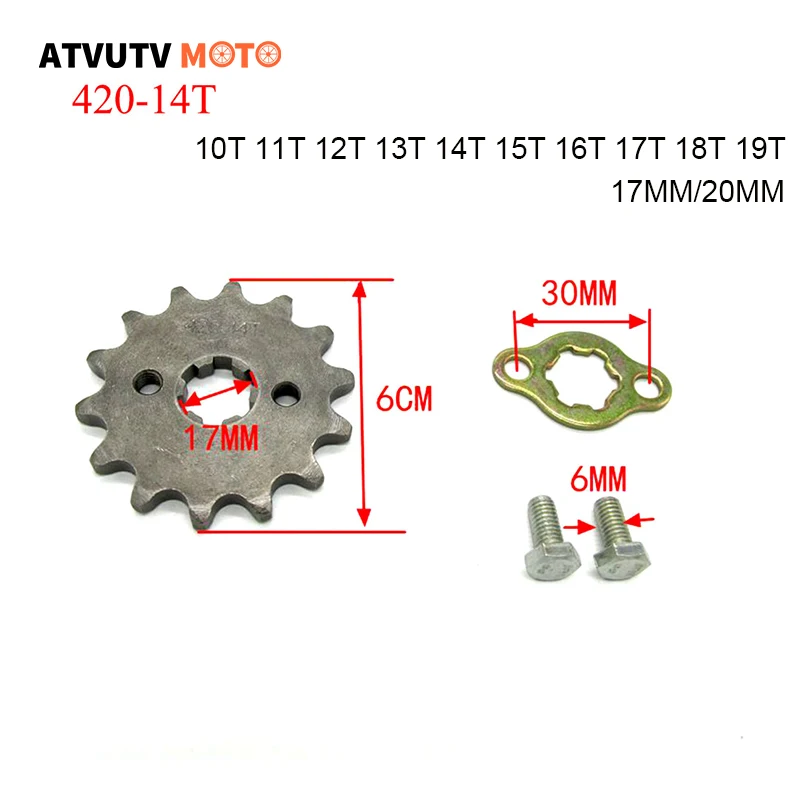 

Передние звездочки двигателя для Taotao Kayo XMoto Apollo SSR Go Kart 50cc 420 125cc, 110 17 мм 20 мм 10-19 зубьев, квадроцикла