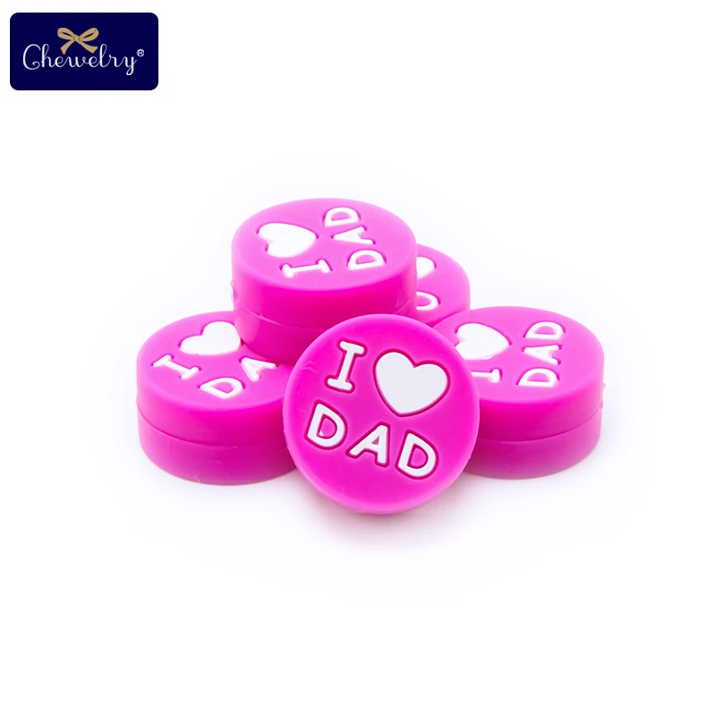 Силиконовые Прорезыватели 20 шт. I Love Dad MomTeething Круглые Бусины Пищевой Силикон Diy цепи соски крошечные игрушки-Жвачки Let'S Make - Цвет: Rose Dad