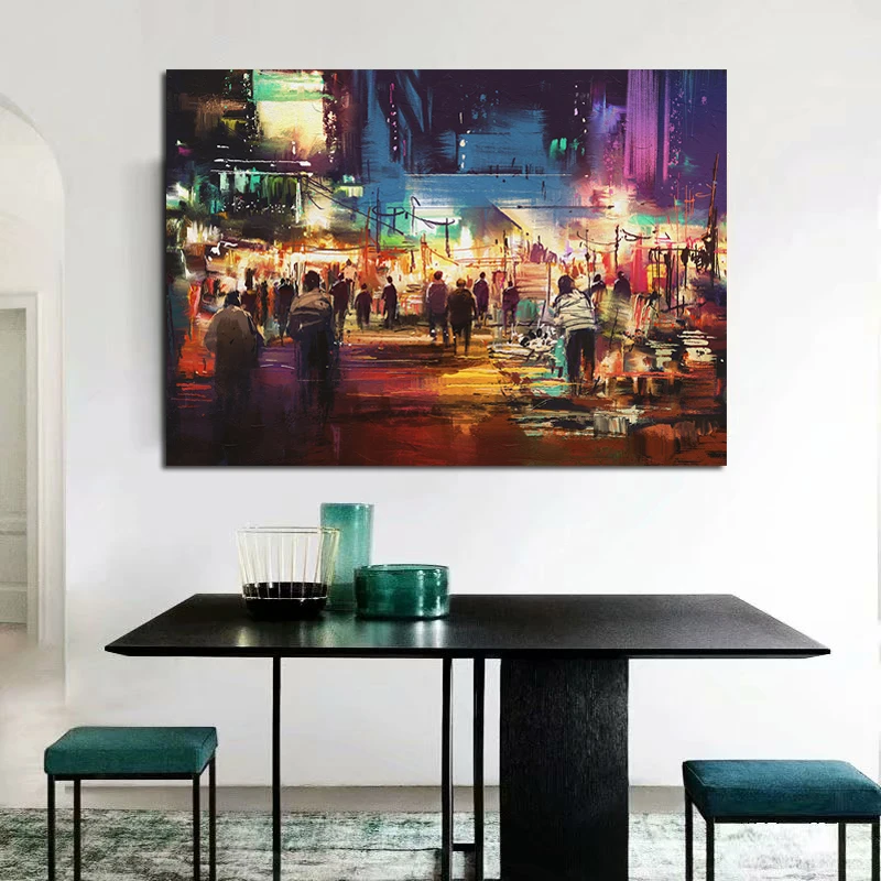 GOODECOR Wall Art Canvas Painting Posters Decorative Painting Lively Street Scene Painting Pictures Frameless