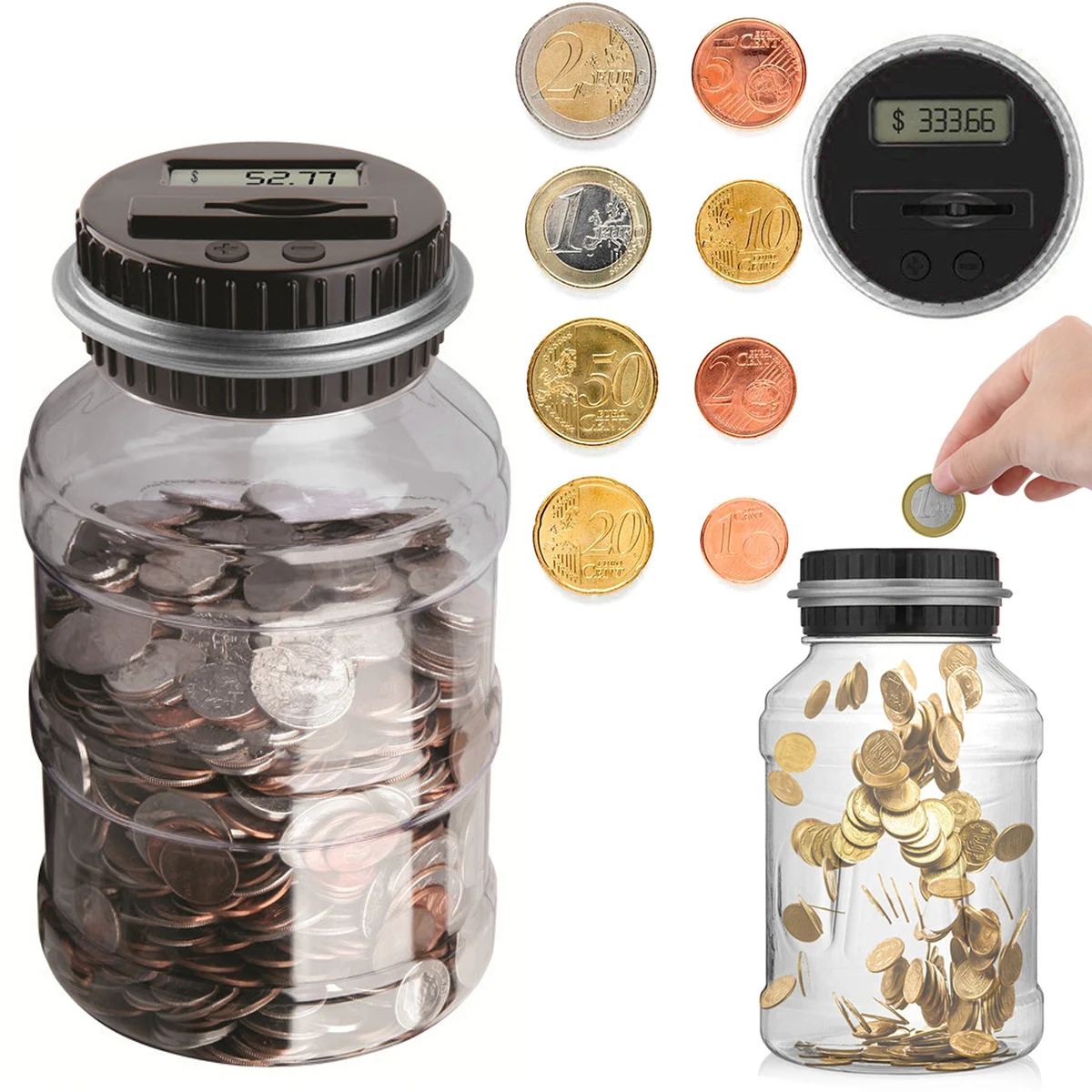 1pc 1.8L Piggy Bank Counter Coin Electronic Digital LCD Counting Coin Money Saving Box For EURO Money Jar Coins Storage Box