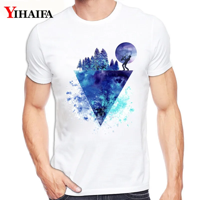 

Mens Males T-Shirt Blue Galaxy Mountain Forest Tree roupas Print Graphic Tees Casual Short Sleeve White Tee Shirts Tops