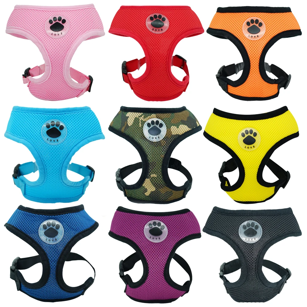 

Paw Rubber Adjustable Soft Breathable Nylon Dog Cat Control Dog Harness Mesh Vest Harness for Small Pet Puppy Collar Chest Strap