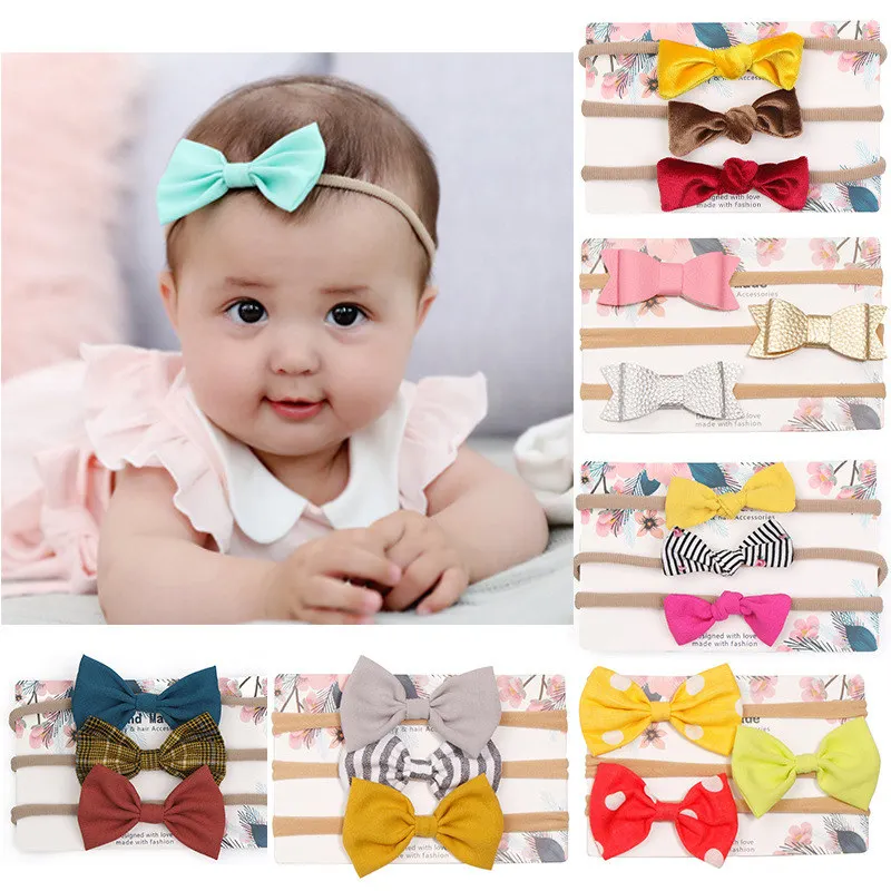 3pcs/lot Baby Girl Bow Headband 2020 New Soft Nylon Newborn Elastic Stretchy Infant Hairband Princess Hair Accessories | Детская одежда