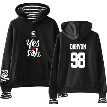 

TWICE YES OR YES Printed Fake Two Piece Hoodies Sweatshirts Twice Abum Kpop Hoodie Sweatshirt Harajuku Casual Autumn Winter Coat
