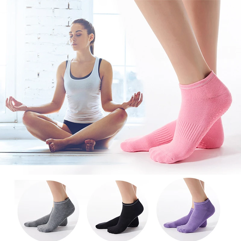 Calcetines de Yoga antideslizantes para mujer, medias deportivas antideslizantes, para baile, ejercicio, Pilates, Barre, de algodón con empuñaduras|Calcetines de yoga| AliExpress