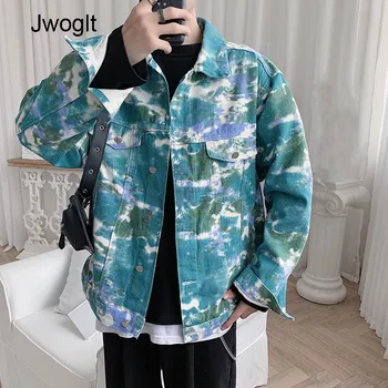 

Streetwear Fashion Japanese Retro Tie-Dye Gradient Printed Jeans Jacket Men Cotton Casual Denim Jackets Coat For Men 4XL 5XL