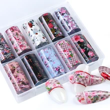 10 шт французские Цветочные Переводные Фольга наклейки для ногтей смешанные цветы дизайн ногтей DIY Полное Обертывание клейкие наклейки декор BEXKH40-65