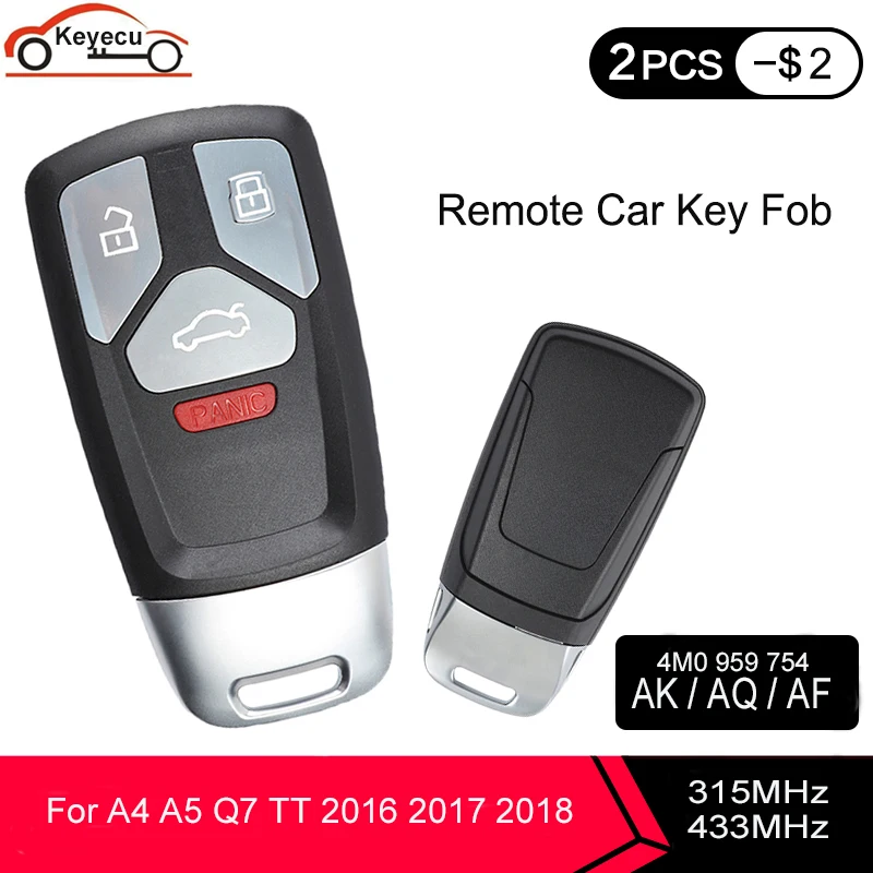 KEYECU Keyless Entry Smart Remote Car Key Fob 4 Butto 315MHz 433MHz for