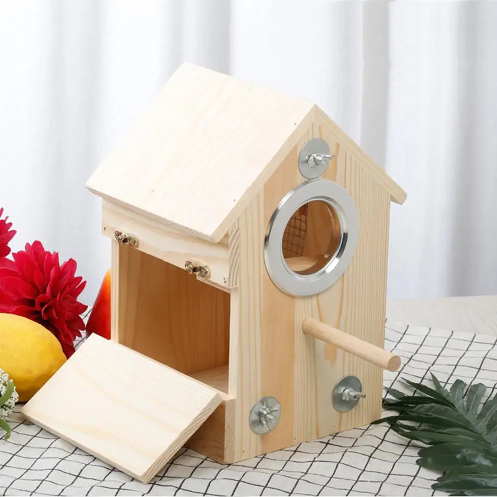 Pet Bird House Wooden Side Opening Breeding Box Nest Feeder Budgerigar Parrot Incubator Cage Home Balcony Decoration | Дом и сад
