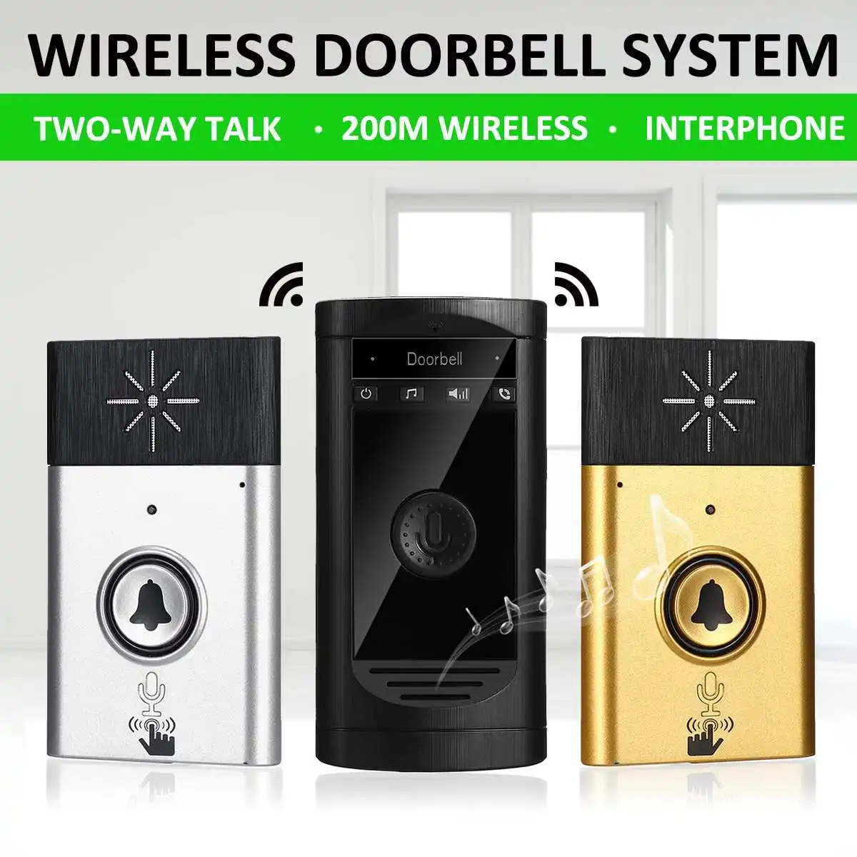 

1 to 1 H6S Wireless Doorbell with Voice Intercom Intelligent Battery-powered 200M Outdoor Transmitter Indoor Home Security Tools