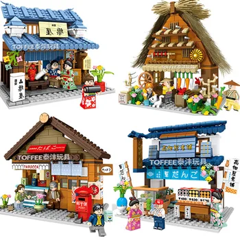 

Japanese Style Mini Architecture House Building Block Commercial Street View Retail Shop Vegetable Stall Action Figures Bricks