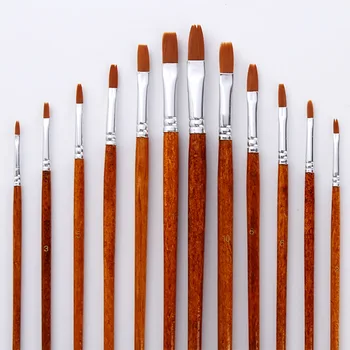 

12pcs Oil Painting Set Reusable Art Supplies Fine Nylon Wood Handles Acrylic Drawing Watercolor Pointed Flat Paint Brush
