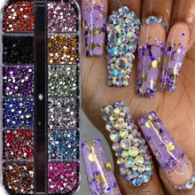 

1 Box Colorful Nail Rhinestones Metal Rivet Frame Gold Silver Hollow 3D Nail Art Decorations Studs Pearl Gems Manicure Jewelry