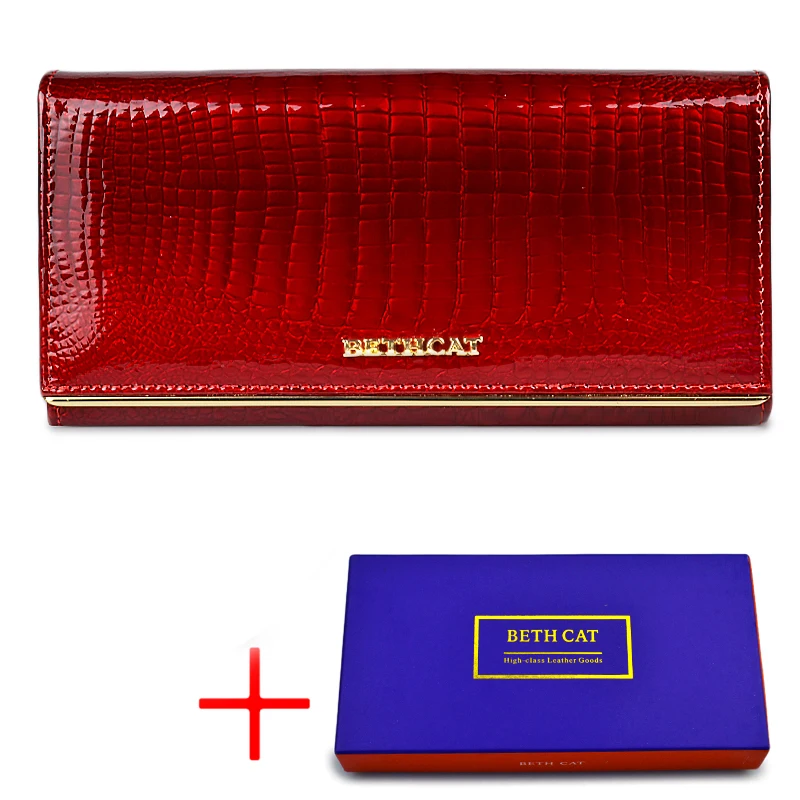 red and box HH Аллигатор женские кошельки роскошные лакированные модные натуральная кожа дамы клатч кошелек Hasp длинные портмоне многофункциональные кошельки - Цвет: red and box