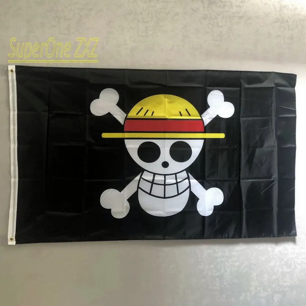 ZXZ free shipping 90*150CM One Piece pirate Monkey D. Luffy Skull Flag straw hat pirates trumpet banner flag | Дом и сад