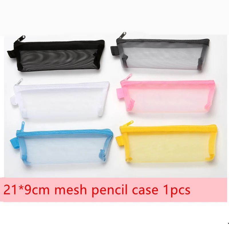 

21*9cm Transparent Grid Zipper Mesh Pen Bag Pencil Case Storage Package for Grils School Supplies