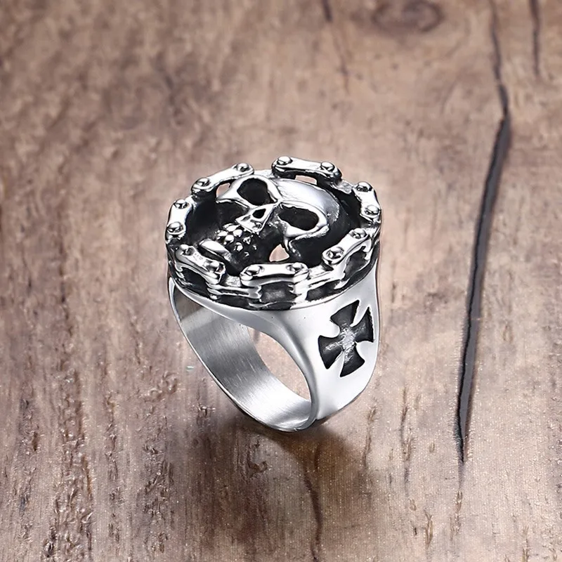 Men's Stainless Steel Ring Motorcycle Chain Skull Cross Hallows' Day Halloween Jewellery | Украшения и аксессуары