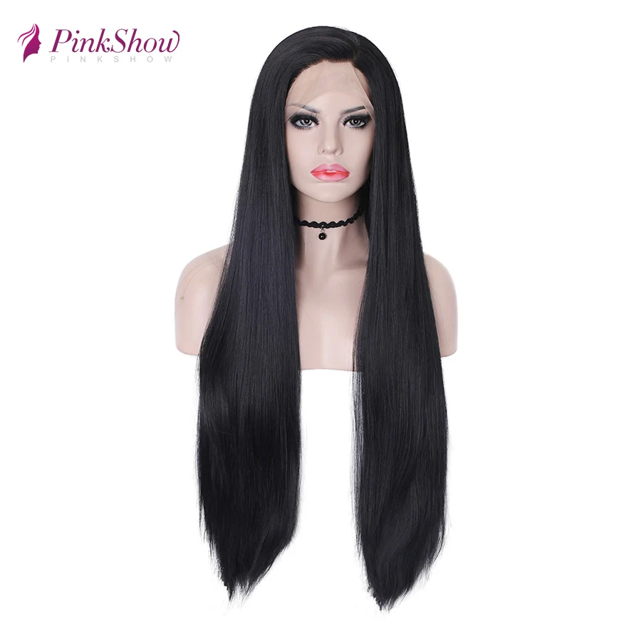 Pinkshow длинные прямые волосы парик черный Парики для женщин синтетический фронта