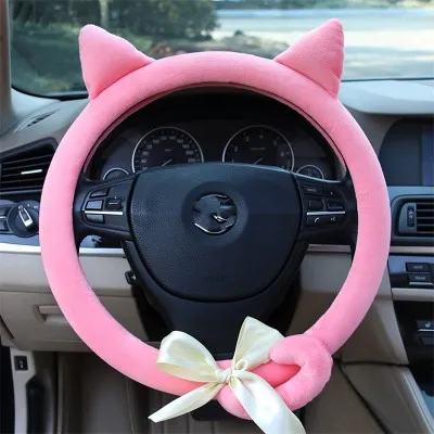Розовый Чехол на руль hello kitty Автомобильные аксессуары короткий плюшевый теплый зимний чехол на руль для женщин ручка - Название цвета: Розовый