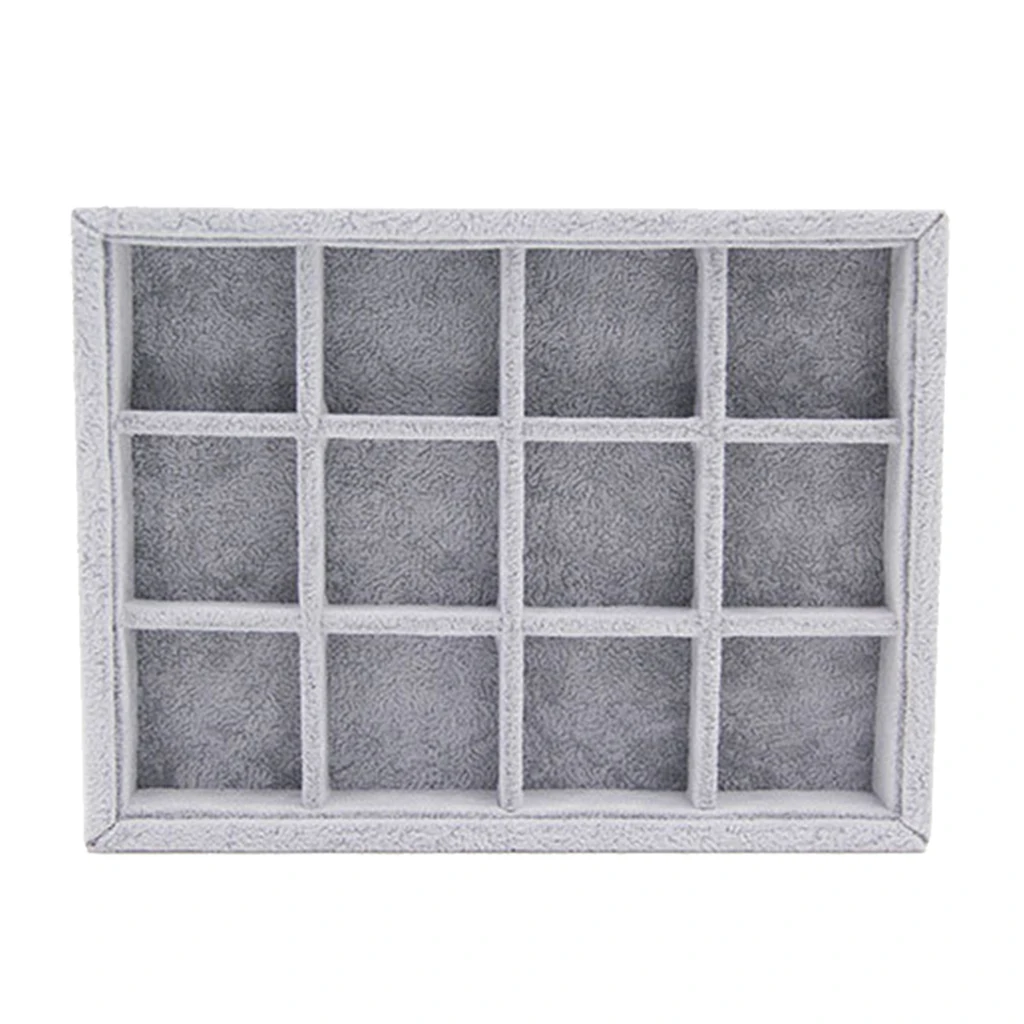 2Pcs Durable 24 Grid Velvet Wooden Jewelry Tray Organizer for Earrings Rings