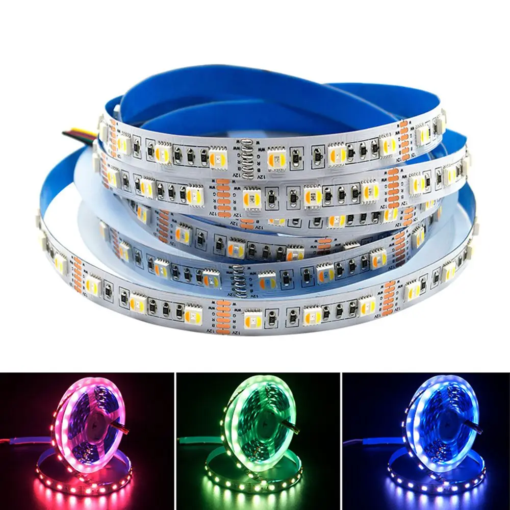 Светодиодная лента 5 м 12 мм PCB SMD 5050 RGBCCT В постоянного тока/24 Гибкая RGB + белый теплый