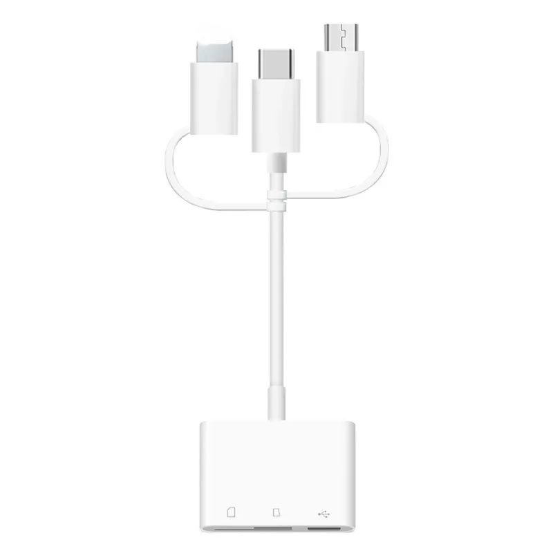 Устройство чтения карт USB 3-в-1 Универсальный TF защищенная цифровая карты памяти телефона адаптер для Iphone Android Тип-C