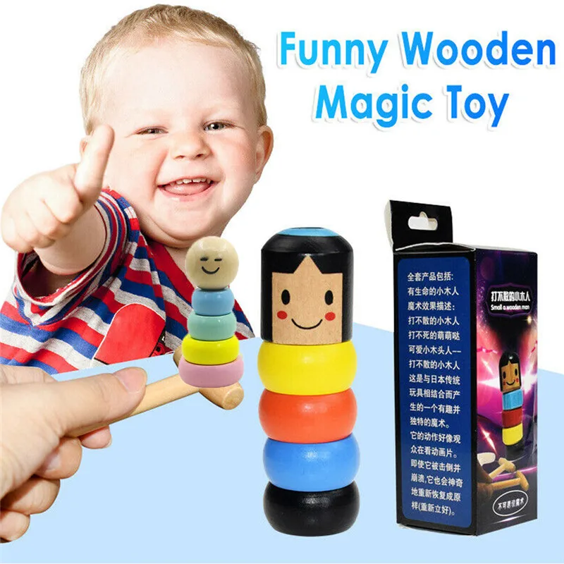 

Creative Magic Stubborn Wood Man Trick Funny Wooden Toy Unbreakable Stage Magic Props Gift