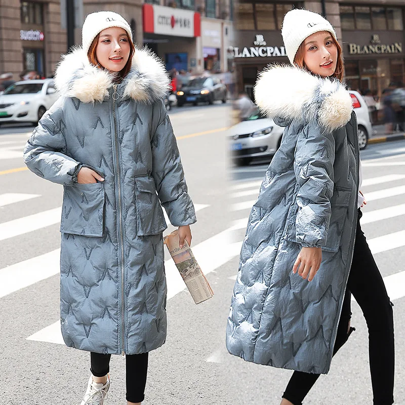 

2019 Winter over-the-Knee Long down Jacket Cotton-padded Clothes WOMEN'S Coldproof Clothes Thick Mid-length Embroidered Warm Cot