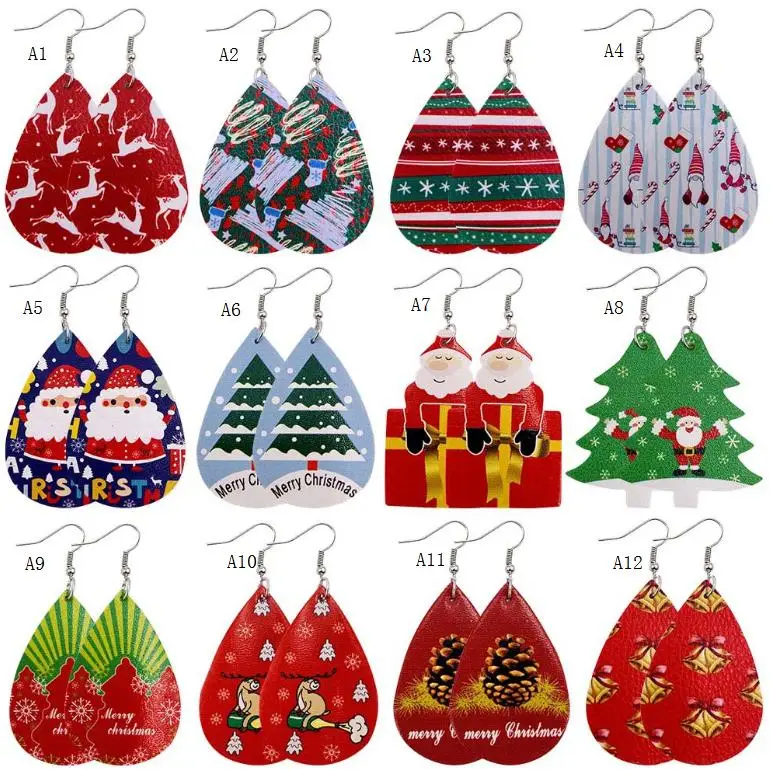 

New Christmas ornaments Festive Party Favor Christmas Earrings Christmas Snowman deer Print Leather Earrings Holiday Gift SN3467