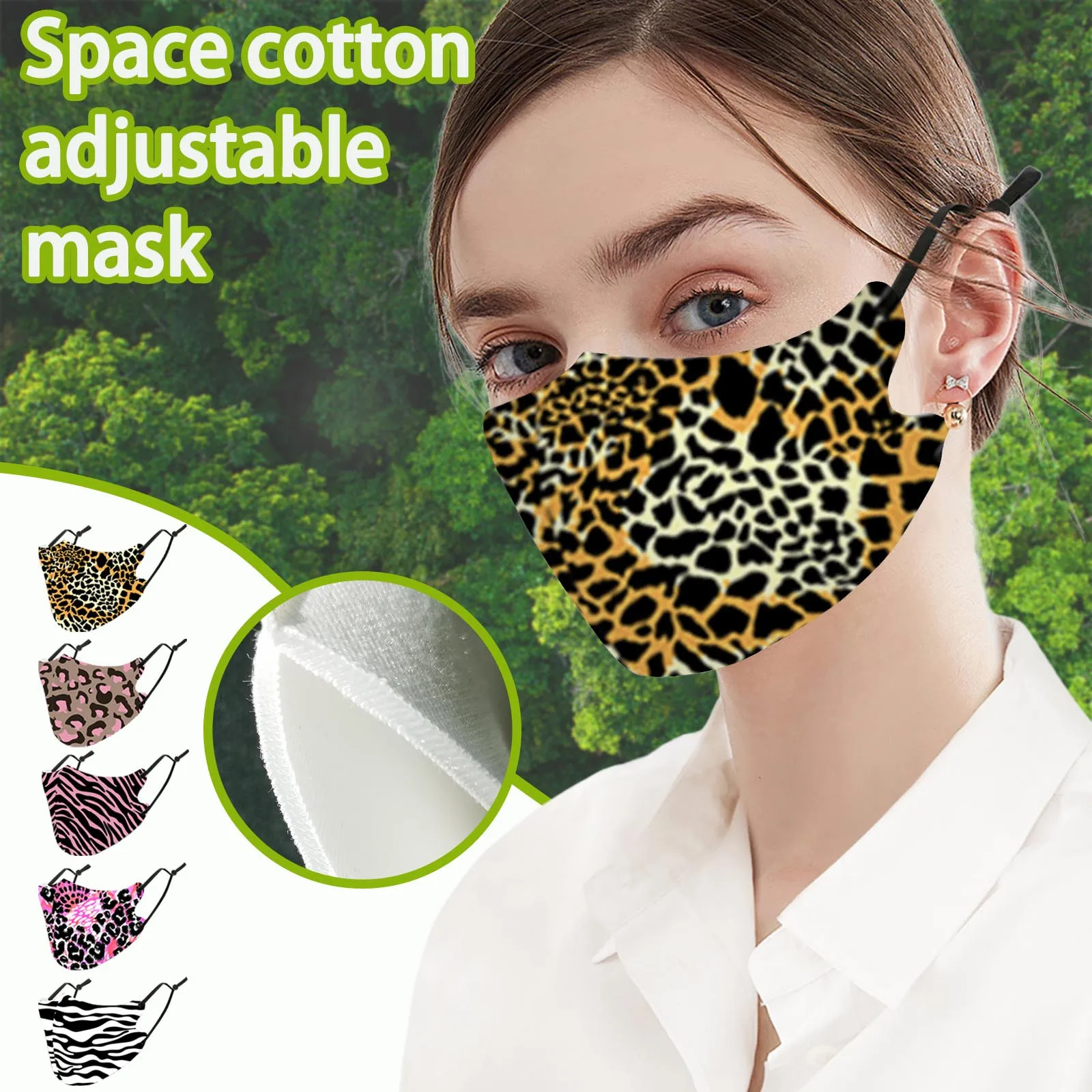 

2PC Adult Winter Animal Grain Space Cotton Adjustable Heating Face Mask Reusable Washable Masque Breathable Masks Masquerade
