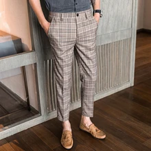 Костюм брюки клетчатые брюки мужские клетчатые Слаксы pantalones de vestir hombre мужские узкие брюки повседневные тонкие брюки Корейская версия